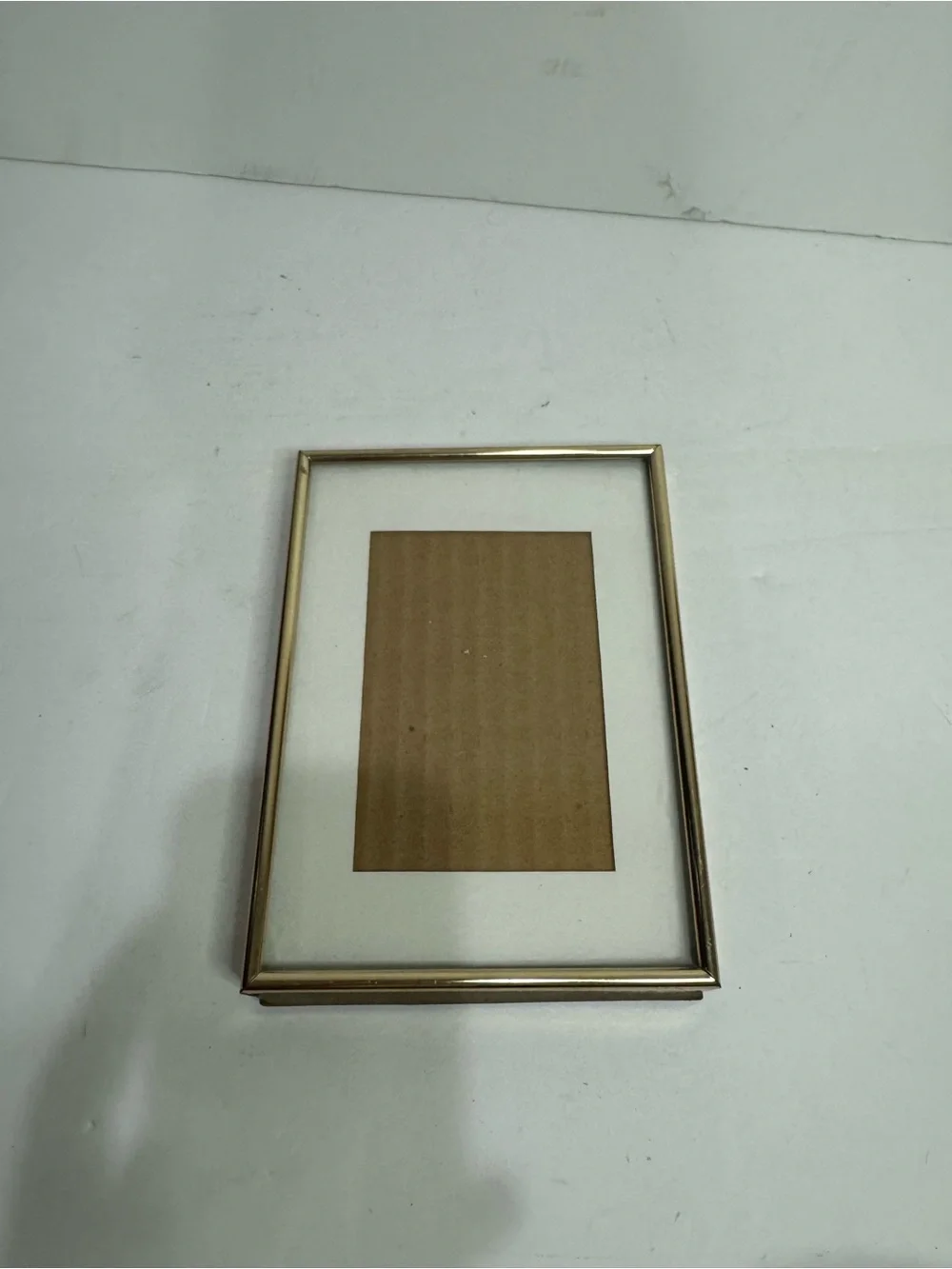 Vintage Thin Gold Tone Metal Picture Frame with White Mat